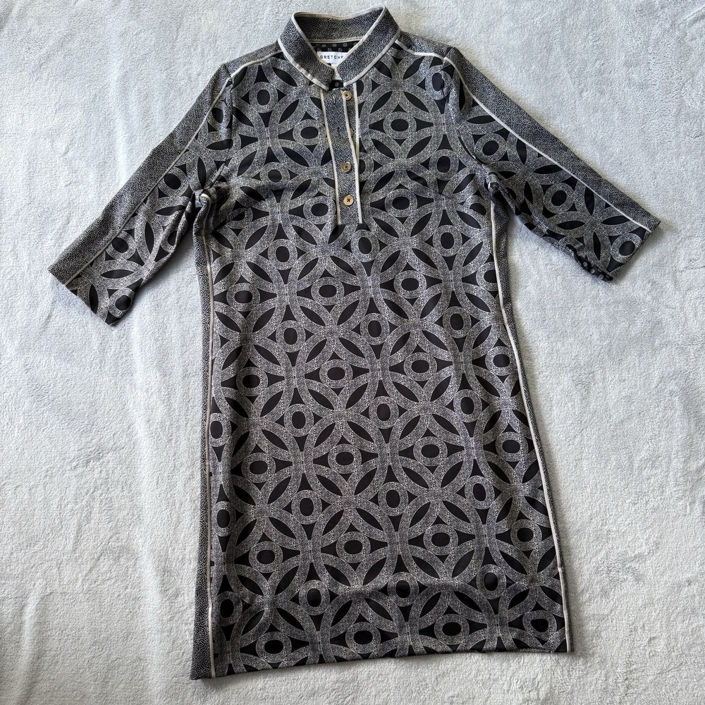 Gretchen Scott Everywhere Shirt Dress Size Large Gray Blue Geometric Print Prep - Picture 1 of 6